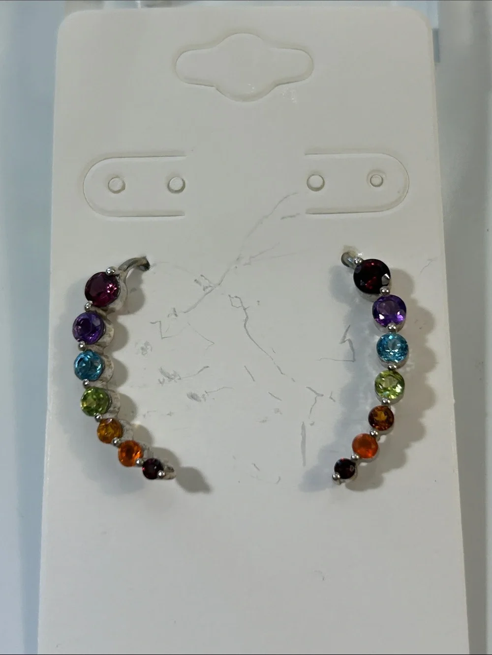 NWT NYC 11 Sterling Silver Genuine Multi Gemstone Curved Line Earrings